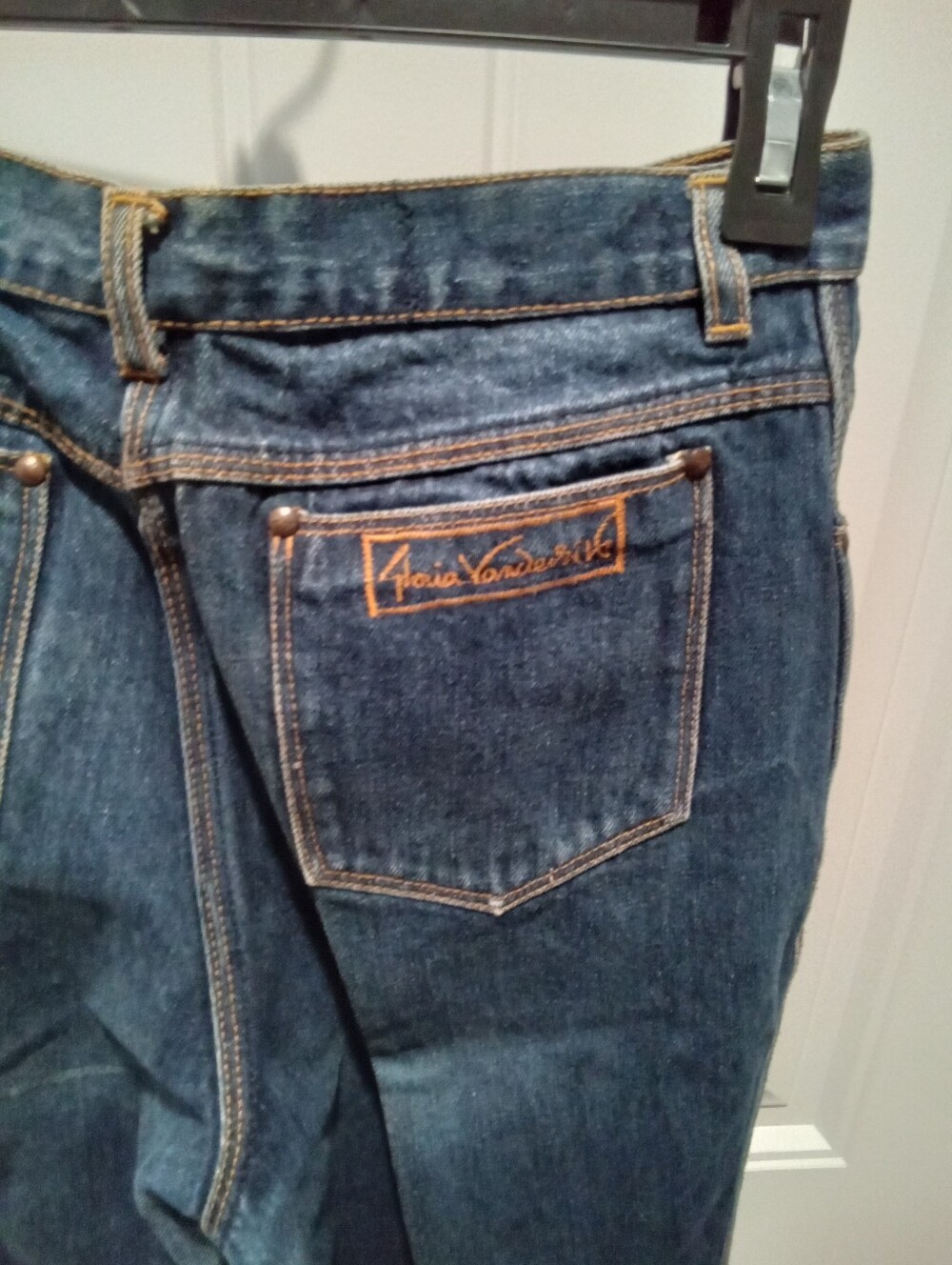 Vintage 70's Gloria Vanderbilt Deep Indigo Blue Denim Orange Stitcing Sz 14 - Picture 9 of 16
